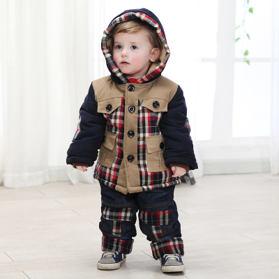童装2015宝宝冬装套装男1-2儿童加绒加厚运动外出服0-3岁婴儿衣服