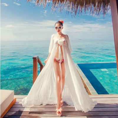 马尔代夫海边度假性感雪纺开衫连衣长裙沙滩比基尼罩衫S115
