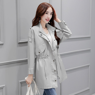 2016韩版秋季新品中长款女士风衣修身拉链长袖薄款外套女