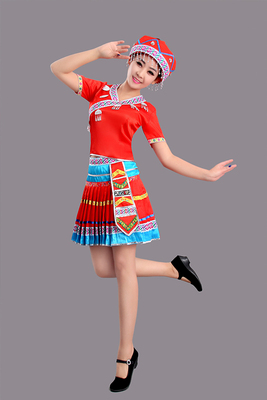 新款苗族采茶女服装彝族壮瑶族少数民族表演出服土家族舞蹈褶裙装
