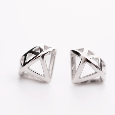 〓慢想〓新款925纯银 钻石超人（镂空钻石造型耳钉）首饰银饰
