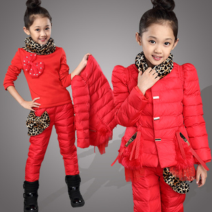 2015冬季新款童装冬装女童套装中大童儿童三件套休闲韩版卫衣12岁