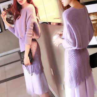 2015秋装新款韩版女士两件套毛衣套装蕾丝气质修身大码连衣裙 潮