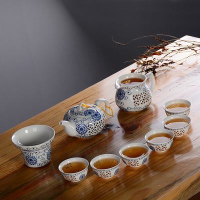【玲珑茶具】薄胎整套玲珑 青花瓷镂空 小A茶杯功夫陶瓷茶具