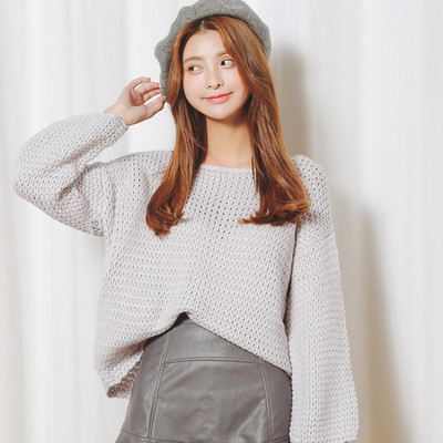 韩国东大门代购2015秋冬新款甜美蝙蝠型套头毛衣女宽松打底针织衫