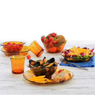 法国DURALEX 钢化玻璃碗盘简约 家用双人欧式餐具 碗碟套装8件