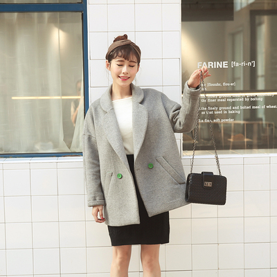 2015韩版短款气质毛呢外套宽松淑女茧型呢子大衣加棉加厚小西装女