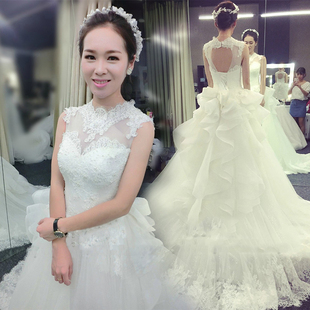 婚纱礼服2015新款韩式新娘拖尾高档奢华结婚一字肩婚纱大码冬季