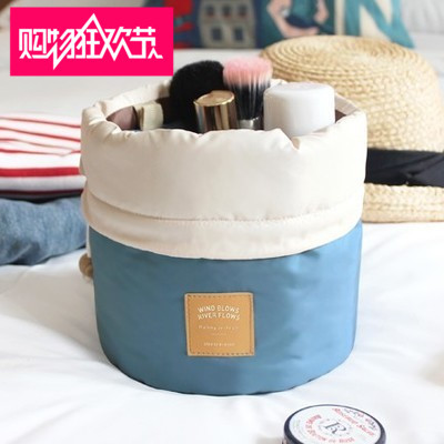韩版大容量抽带旅行化妆包女士束口袋加棉圆桶分类洗漱包收纳