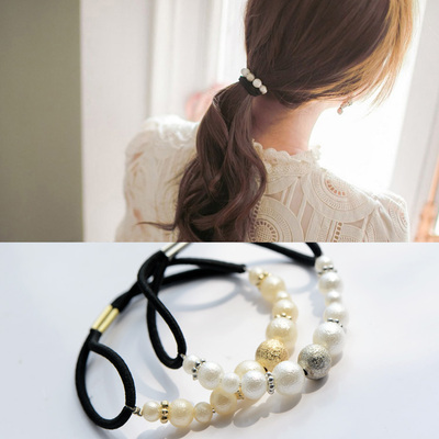 韩版系列百搭经典款仿珍珠弧度皮筋串珠发圈扎头发的头绳2674