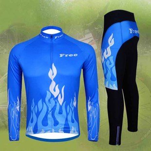 蓝色火焰山地自行车骑行服套装男单车服骑行裤夏季车队版薄款促销