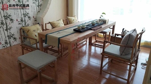 老榆木免漆马蹄桌茶桌实木茶桌会议桌书法桌画现代新中式禅意家具