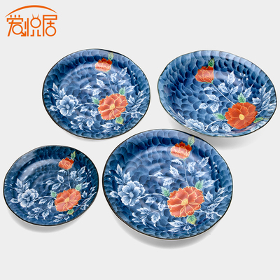 爱悦居-日本进口美浓烧锦红牡丹饭碗面碗汤碗深盘碟子日式陶瓷器