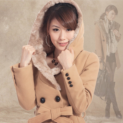冬季新款韩版女装 厚毛呢外套女中长款修身呢大衣风衣