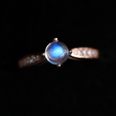 顶级极品斯里兰卡月光石戒指 蓝月彩月戒指 极品月光戒面 女现货