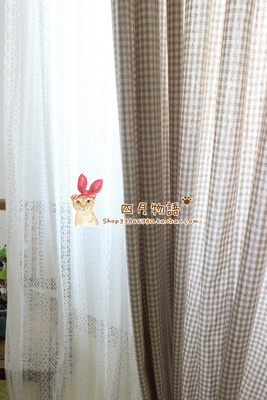 浅咖色小格子棉麻布 法式美式日式乡村简朴风卧室阳台窗帘定制