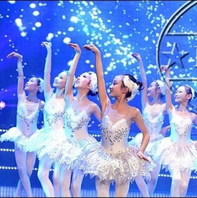 女童小天鹅舞演出服 少儿 芭蕾舞蹈服 儿童蓝色白纱裙公主蓬蓬裙