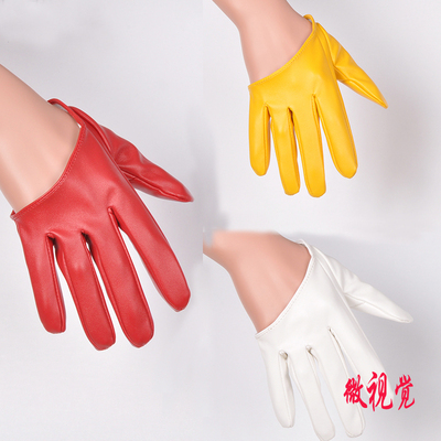 初念 影楼写真服装手套配饰 红黄白三色pu皮手套主题手指套