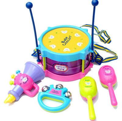 包邮六件套欢乐乐器组合套装婴儿摇铃玩具腰鼓摇铃启蒙益智玩具