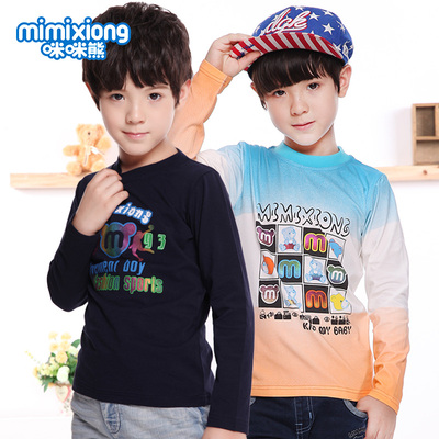 咪咪熊2015新款男童纯棉长袖T恤 韩版中大童圆领上衣儿童装W5261