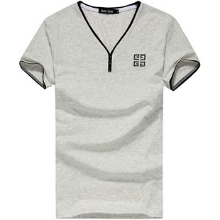 韩版夏装男士时尚V领短袖时尚休闲青少年短袖T恤