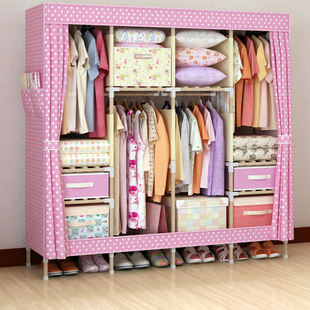 方木木质简易布衣柜实木加固折叠布艺衣橱大号组合加厚大容量衣柜