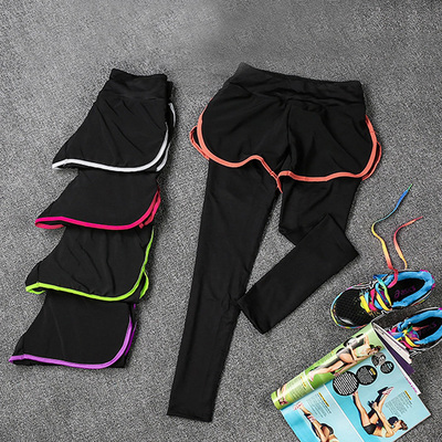 2015秋冬季假两件运动跑步紧身裤 健身瑜伽服修身显瘦九分裤