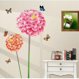 蒲公英粉色花球装饰墙贴 客厅卧室唯美蝴蝶可移除墙贴纸AY706