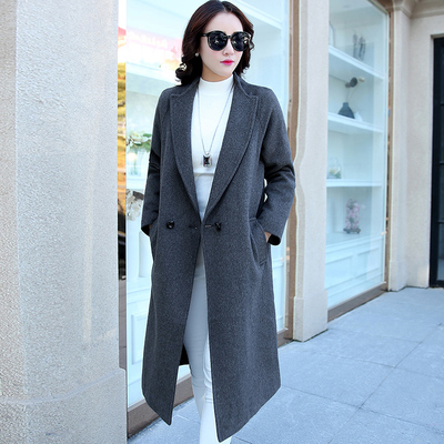 韩国代购款2016春季新款韩版长款羊绒大衣女均码妮子直筒毛呢外套