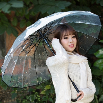 16骨透明雨伞加厚女韩国小清新长柄自动伞创意学生简约个性情侣伞