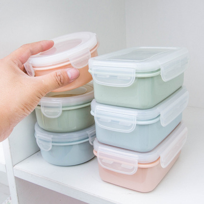 家用加厚圆形迷你冰箱小饭盒厨房便当盒塑料收纳盒密封保鲜盒
