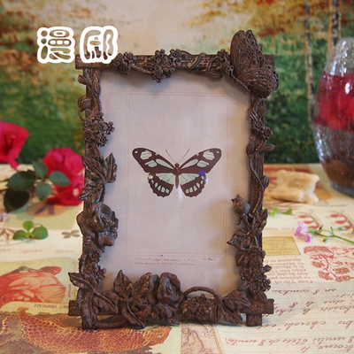 欧式复古相框5寸咖色蝴蝶小花相框浪漫玫瑰留住记忆像架