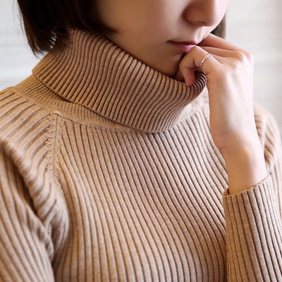 2015秋冬新韩版高领套头毛衣百搭女 长袖修身显瘦针织衫加厚短款