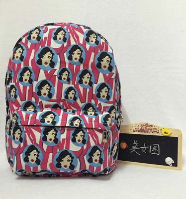 双肩背包女潮新款美女印花涂鸦卡通帆布包包学生书包可爱日韩时尚