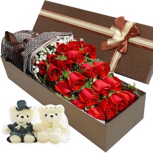 红玫瑰同城19朵玫瑰花礼盒鲜花速递上海杭州南京西安重庆苏州送花