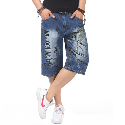 金塞斯2015夏男牛仔中裤七分裤短裤直筒肥腿裤嘻哈加大加肥青少年