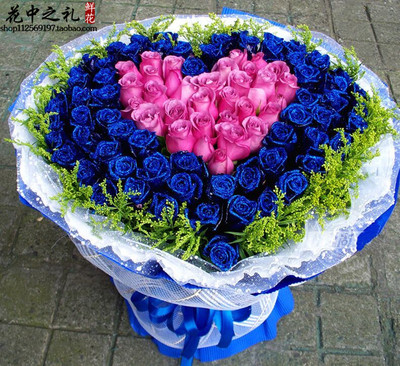99朵紫玫蓝色妖姬玫瑰花心型鲜花速递全国送深圳广州珠海花店送