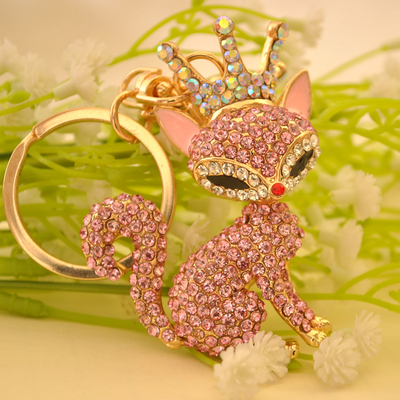 韩国创意礼品可爱狐狸镶钻水晶汽车钥匙扣女包包挂件小饰品钥匙链