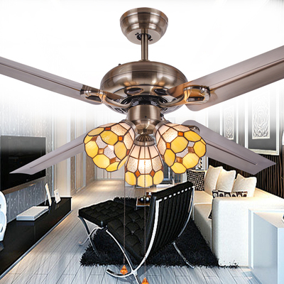 现代简约餐厅吊扇灯LED 地中海蒂凡尼欧式仿古风扇K26
