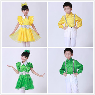 新款儿童合唱服装六一少儿表演演出中小学生诗歌朗诵男女童黄绿色