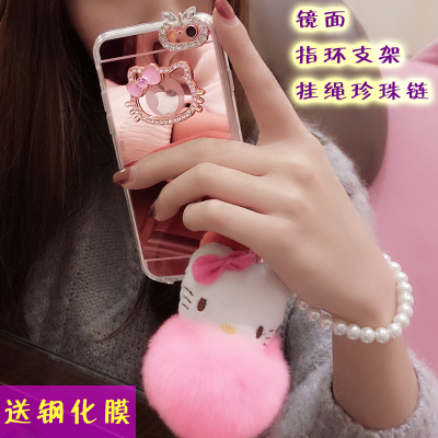 iphone6plus手机壳创意苹果6镜面KT猫獭兔毛硅胶套I6S手机壳挂绳
