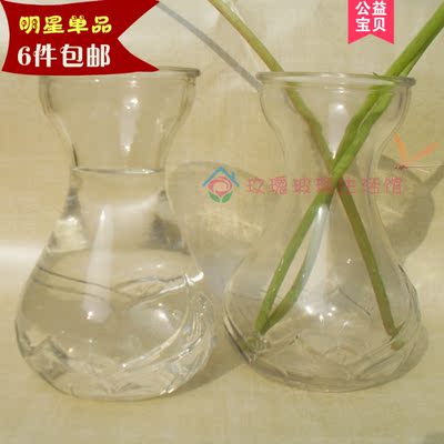 新款透明玻璃插花瓶风信子花瓶水培水生植物花卉花盆莲花纹花瓶