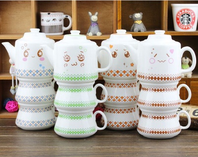 景德镇陶瓷 咖啡具韩版情侣卡通1壶2杯可爱茶具套装 包邮送礼盒