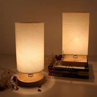 伊瓦实木创意日式小台灯调光led卧室床头婚庆原木榻榻米暖光台灯