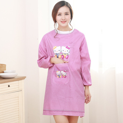 韩版可爱男女长袖卡通围裙厨房护衣成人做饭罩衣反穿衣带袖工作服