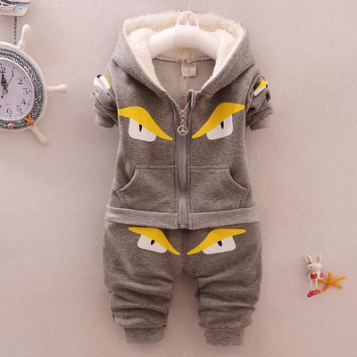2015冬季小怪兽银狐绒加绒加厚中小童童装套装两件套1234岁宝宝
