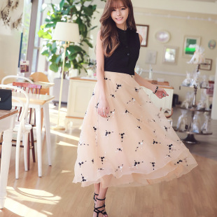 韩版修身显瘦蕾丝中长款夏季连衣裙印花连衣裙套装裙明星同款