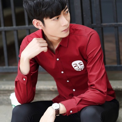 春季男装长袖衬衫弹力修身休闲青春原创流行韩版衬衣1598-c03-p40