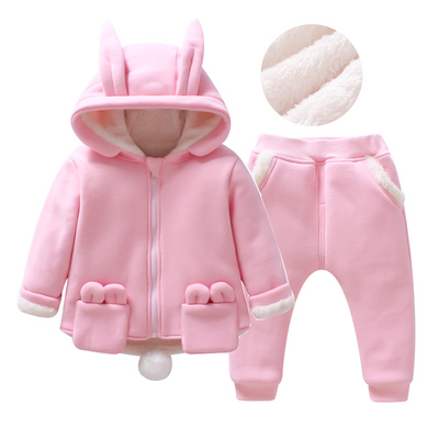 宝宝秋装女1-3岁潮儿童加绒加厚卫衣连帽套装 婴幼儿冬韩版两件套