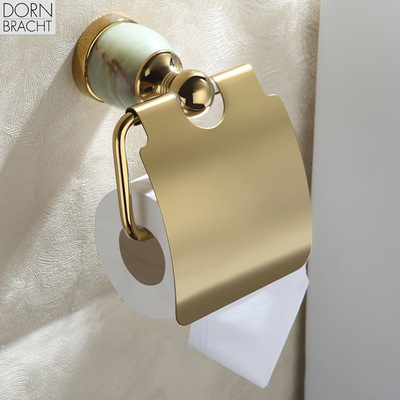 德国当代 进口全铜金色玉石纸巾架/卷纸器/卫生纸架 欧式浴室挂件
